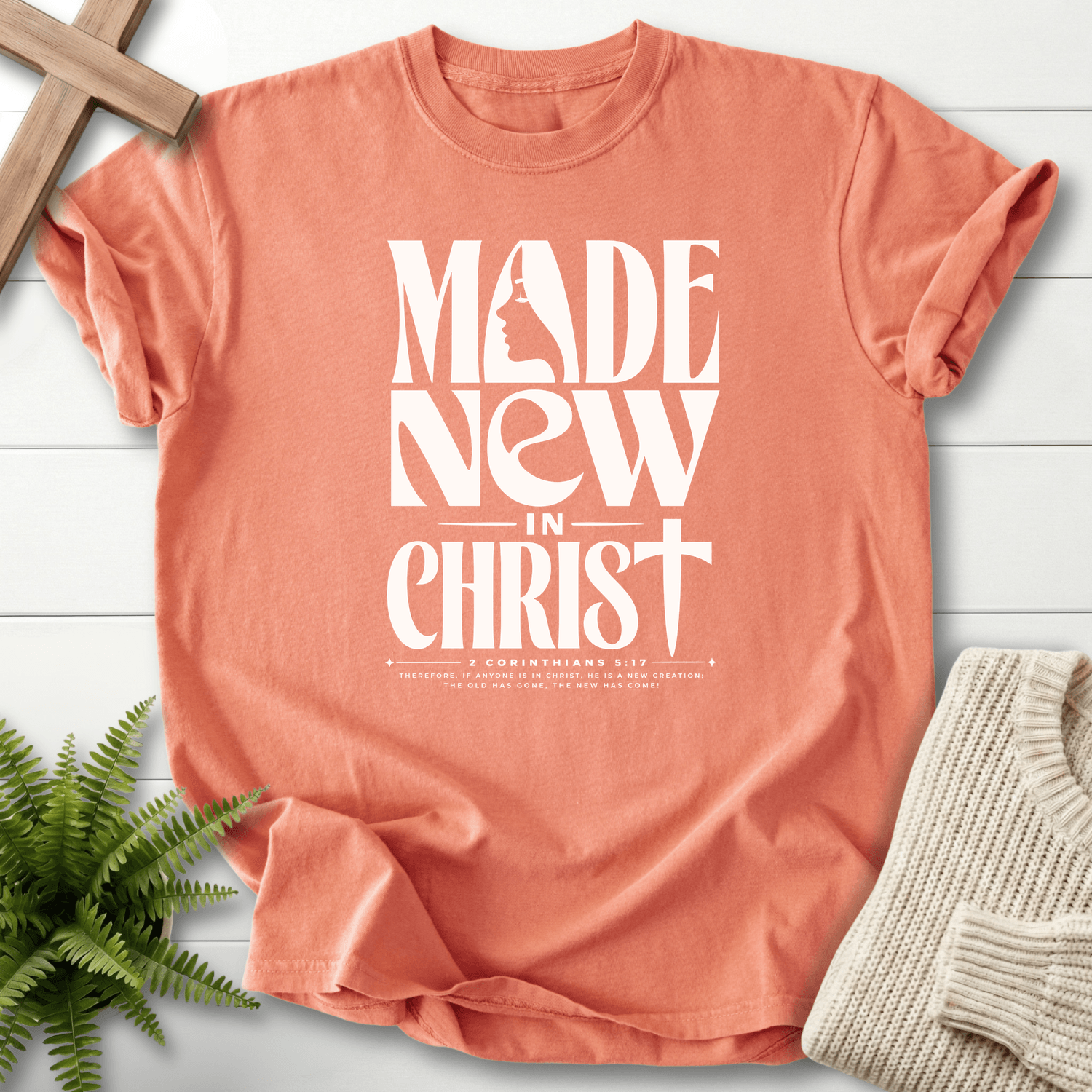 Made New in Christ Dark Graphic T-Shirt in Terracotta | She Wears Faith