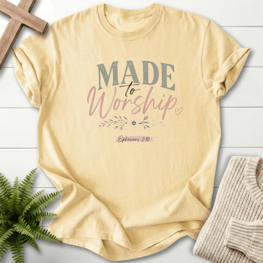 Made to Worship Ephesians 2 10 Graphic T-Shirt in Banana | She Wears Faith