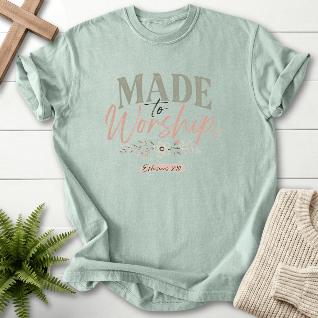 Made to Worship Ephesians 2 10 Graphic T-Shirt in Bay | She Wears Faith