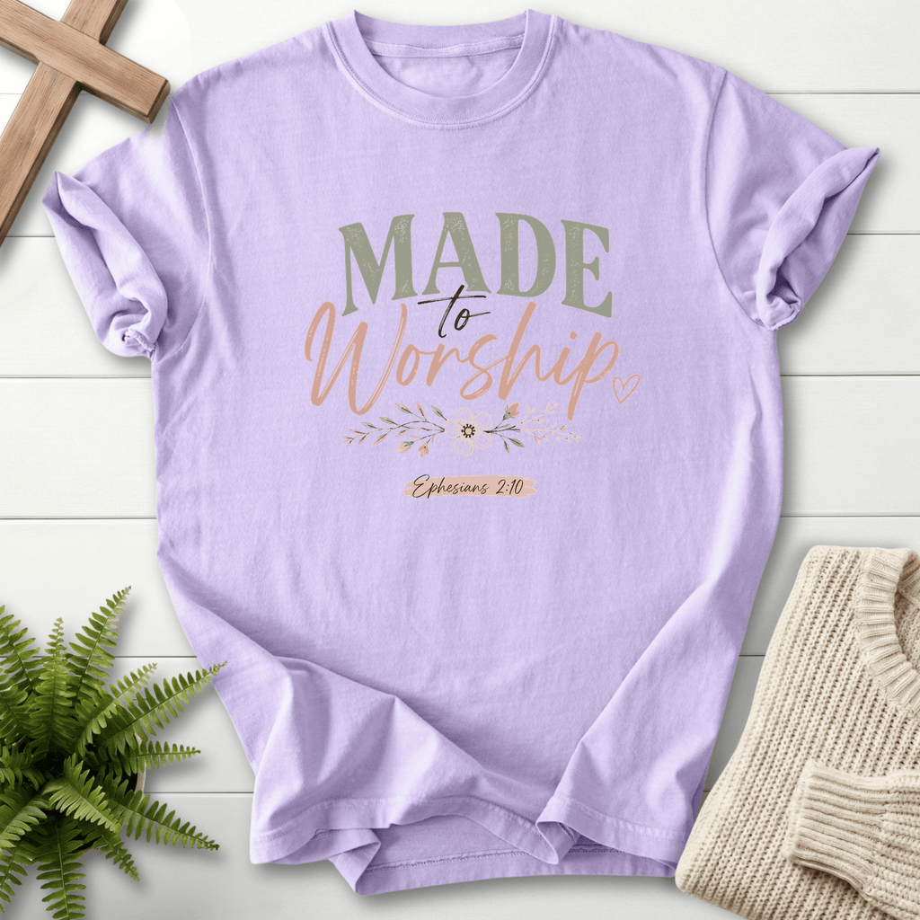 Made to Worship Ephesians 2 10 Graphic T-Shirt in Orchid | She Wears Faith