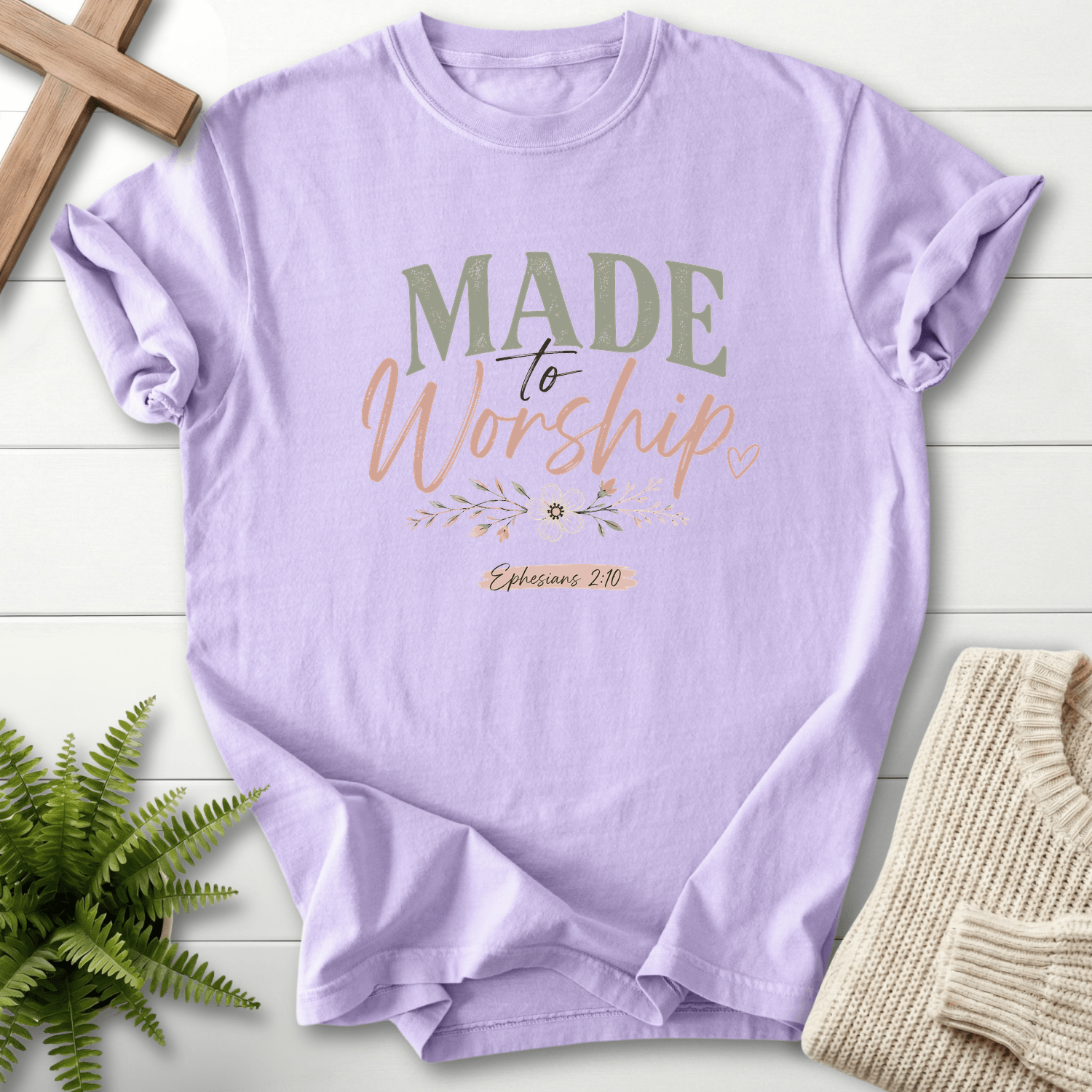 Made to Worship Ephesians 2 10 Graphic T-Shirt in Orchid | She Wears Faith