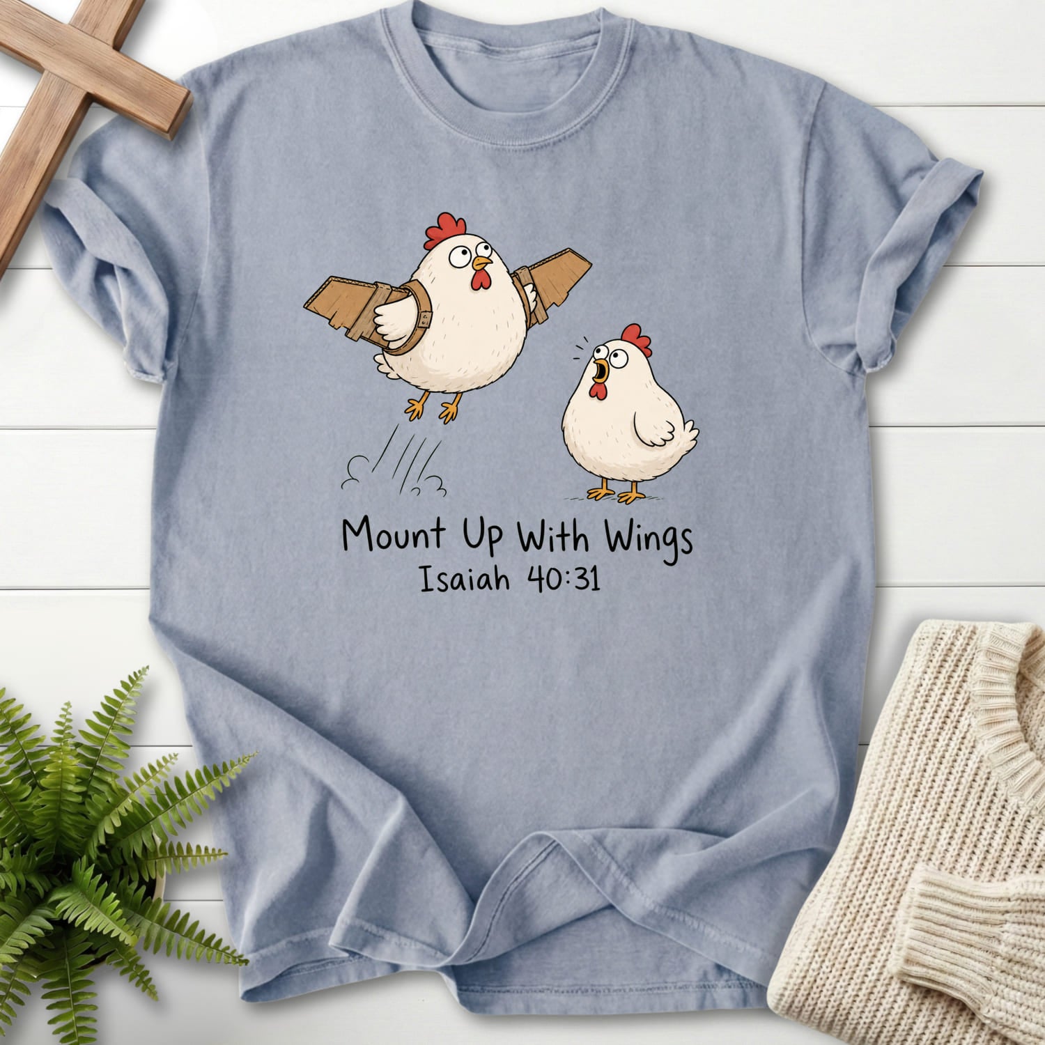 Granite color option for the Mount Up With Wings Isaiah 40 31 Scripture shirt with "Mount Up With Wings Isaiah 40:31 T-Shirt" Isaiah 40:31.