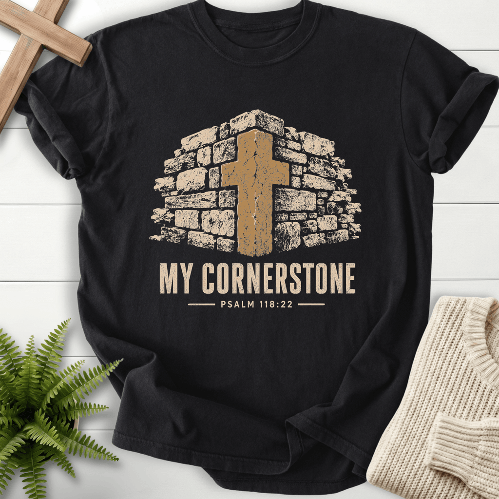 My Cornerstone Ps 118 22 T-Shirt in Black | She Wears Faith