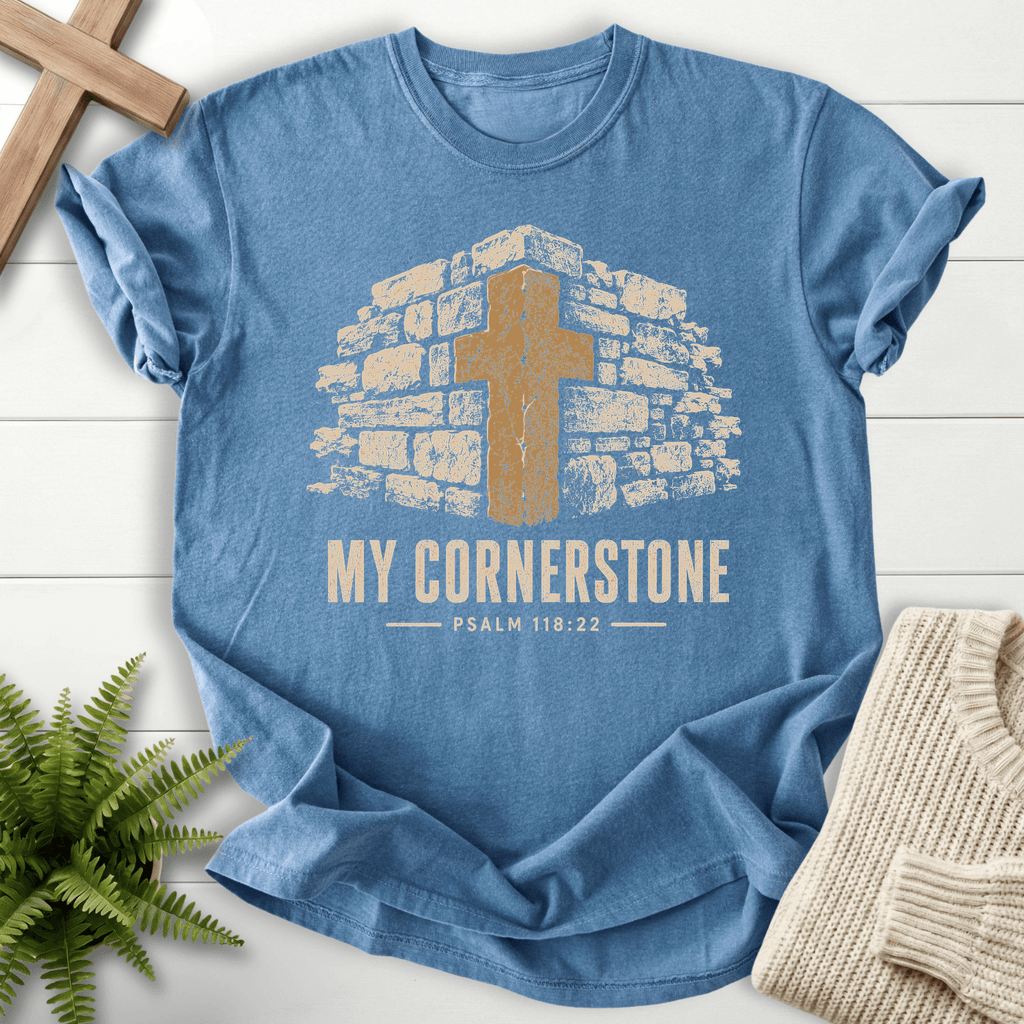 My Cornerstone Ps 118 22 T-Shirt in Blue Jean | She Wears Faith