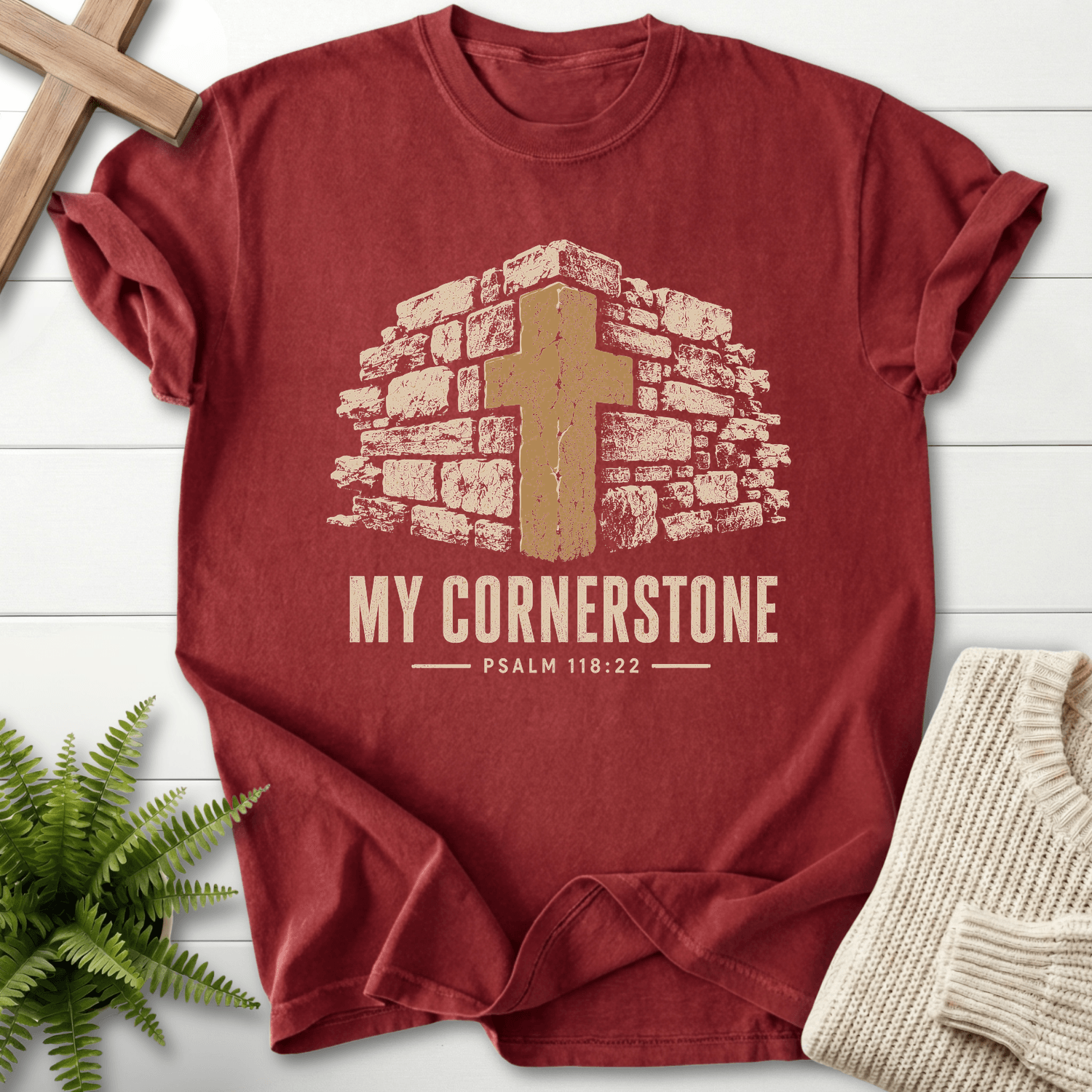 My Cornerstone Ps 118 22 T-Shirt in Brick | She Wears Faith