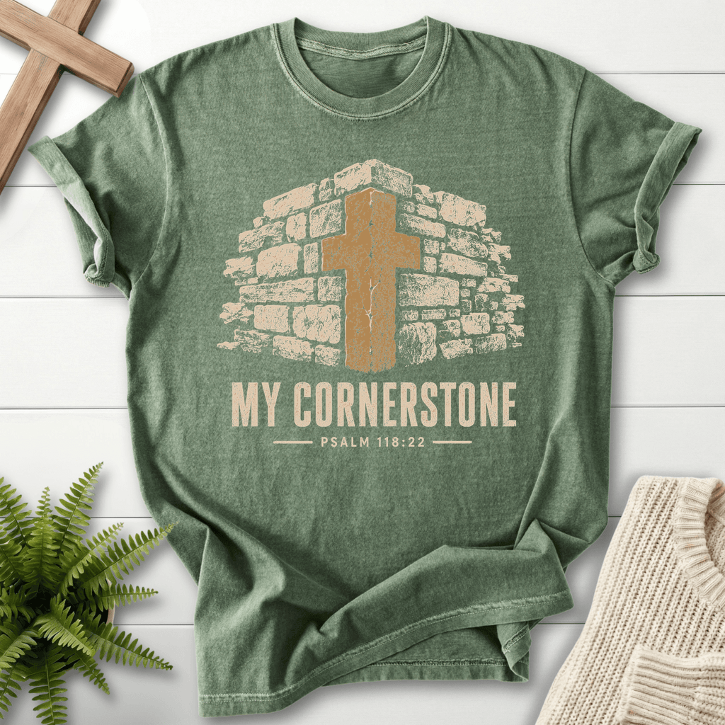 My Cornerstone Ps 118 22 T-Shirt in Moss | She Wears Faith