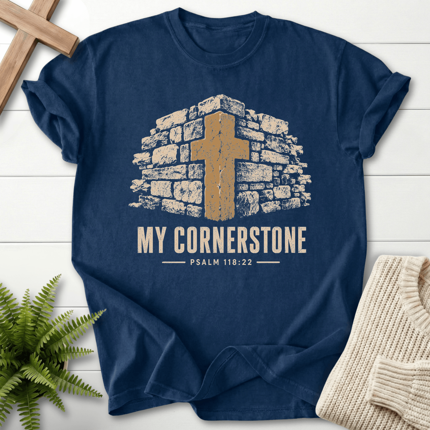 My Cornerstone Ps 118 22 T-Shirt in Navy | She Wears Faith