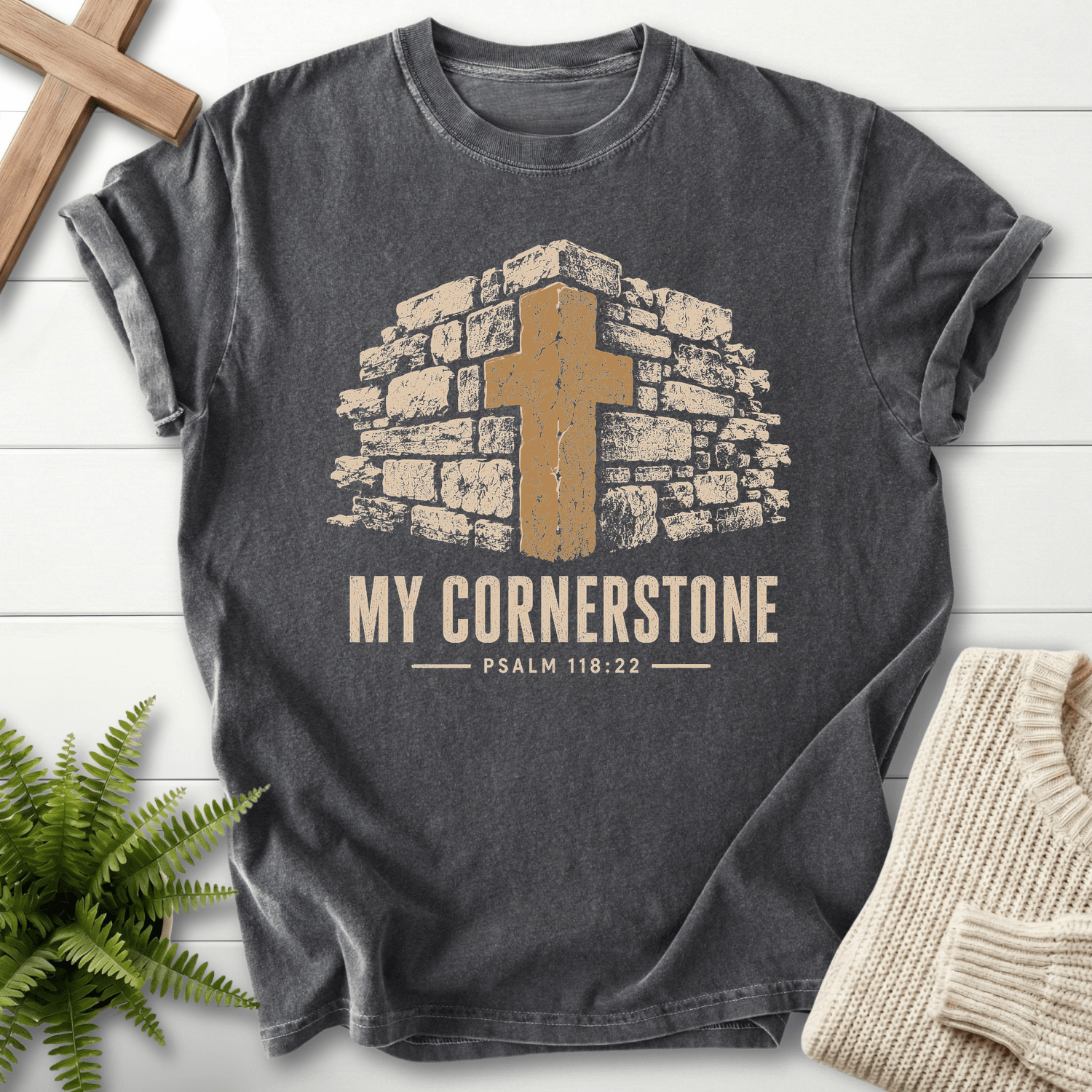 My Cornerstone Ps 118 22 T-Shirt in Pepper | She Wears Faith