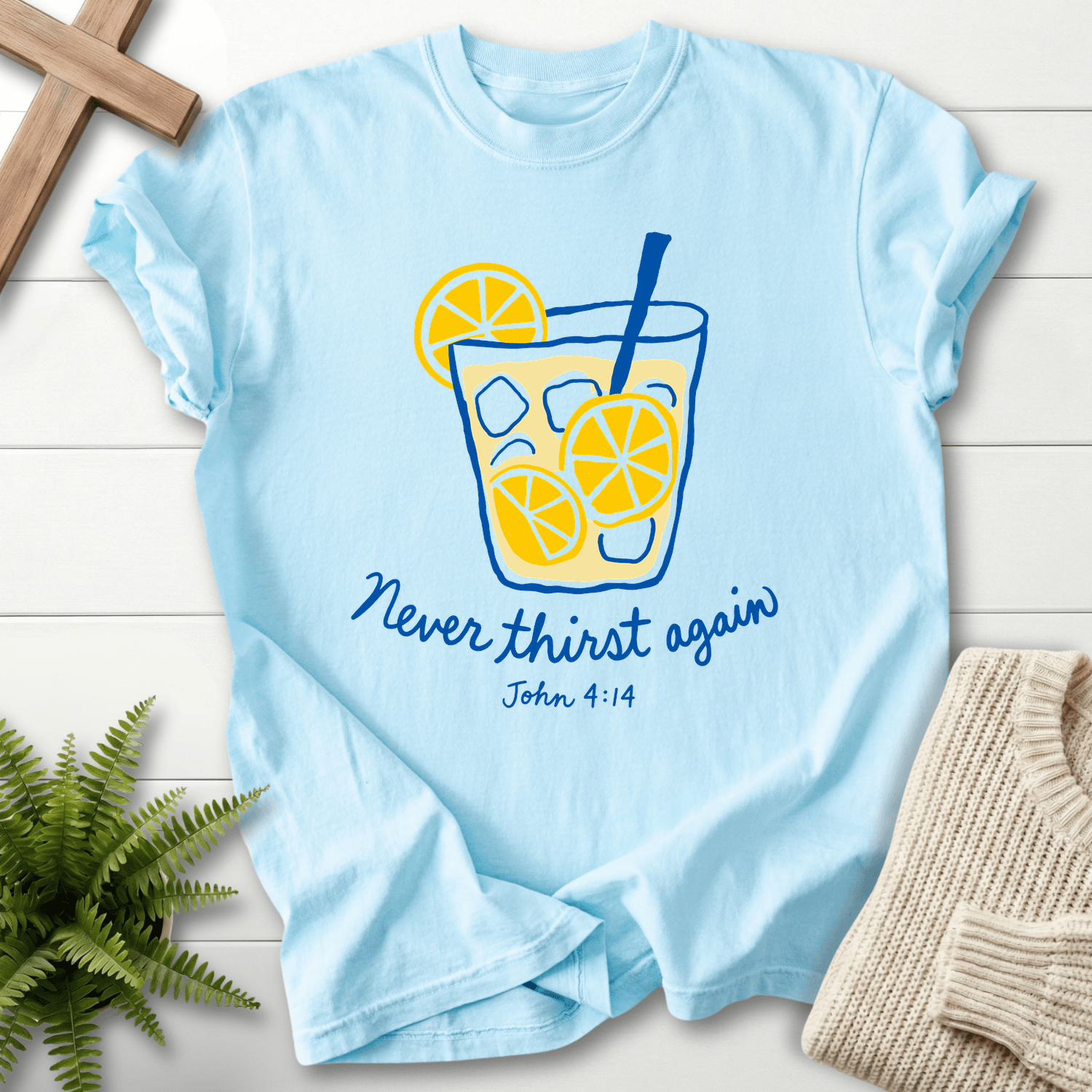 Never Thirst Again T-Shirt in Chambray | She Wears Faith
