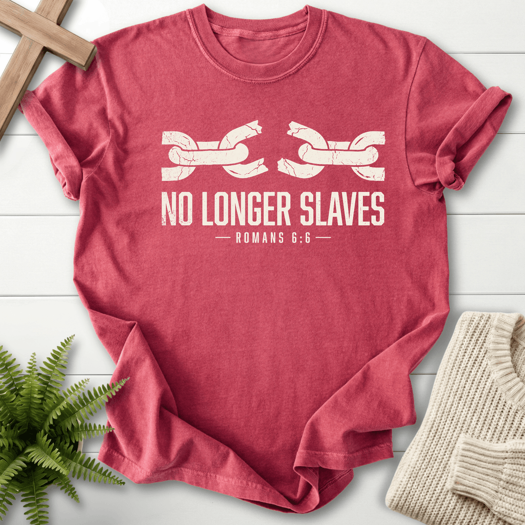 No Longer Slaves Romans 6:6 T-Shirt in Crimson | She Wears Faith