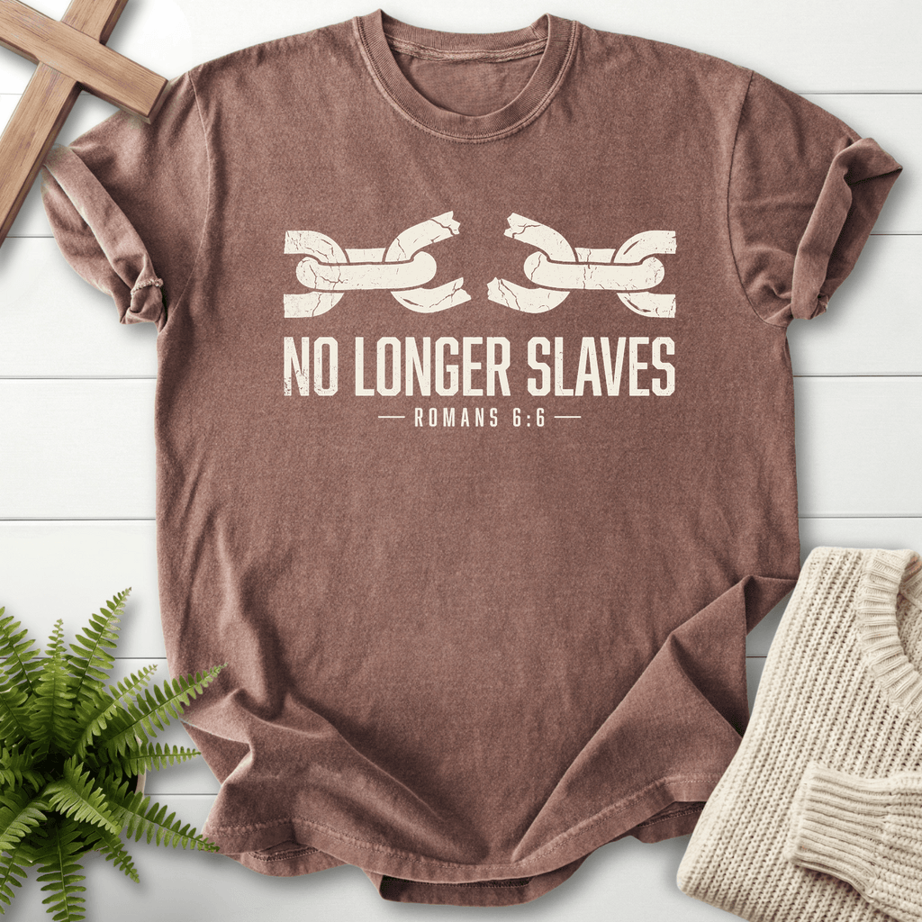 No Longer Slaves Romans 6:6 T-Shirt in Espresso | She Wears Faith