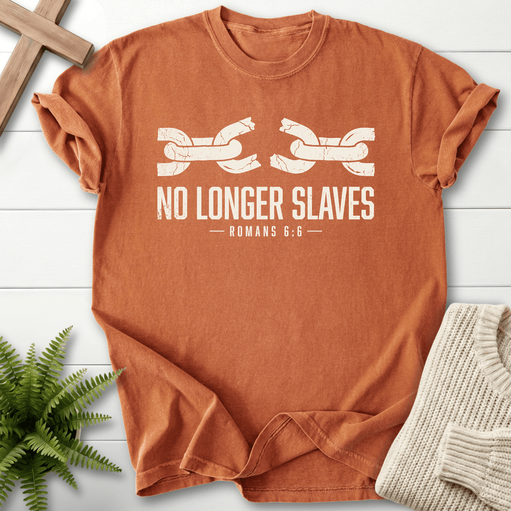 No Longer Slaves Romans 6:6 T-Shirt in Yam | She Wears Faith