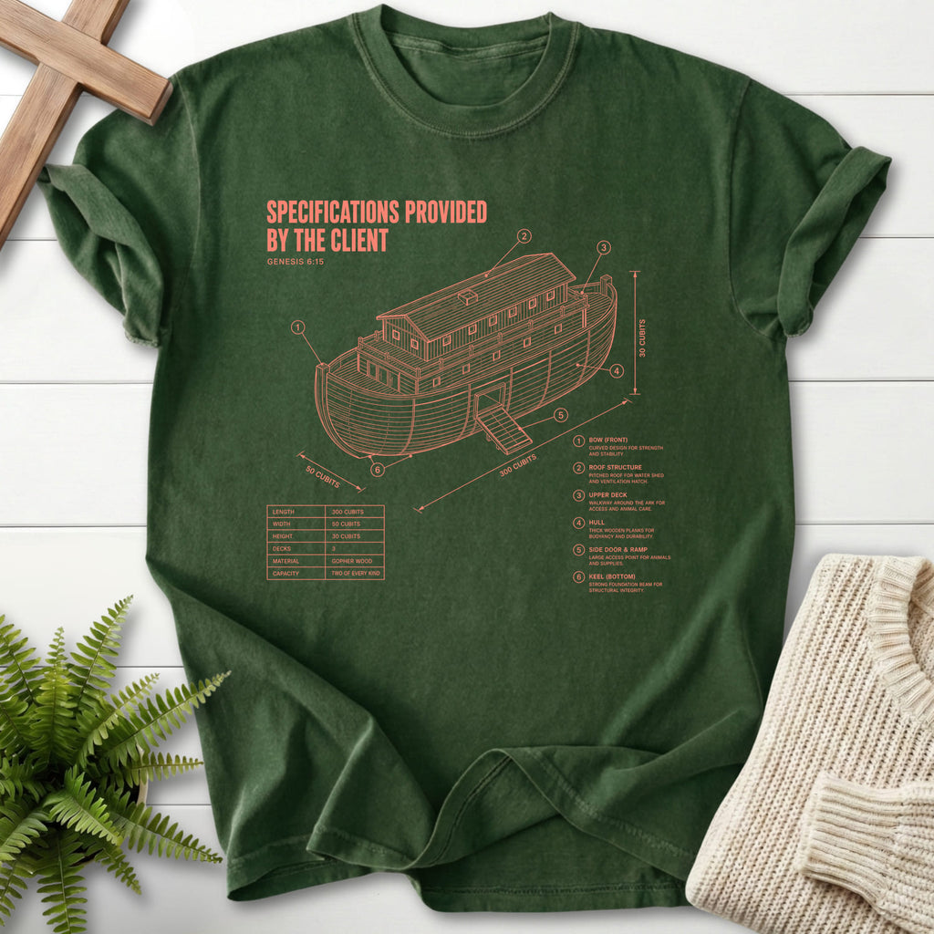 Hemp color option for the Noahs Ark Blueprint Genesis 6:15 women's Christian tee with "Noahs Ark Blueprint Genesis 6:15 T-Shirt" Blueprint Genesis 6:.