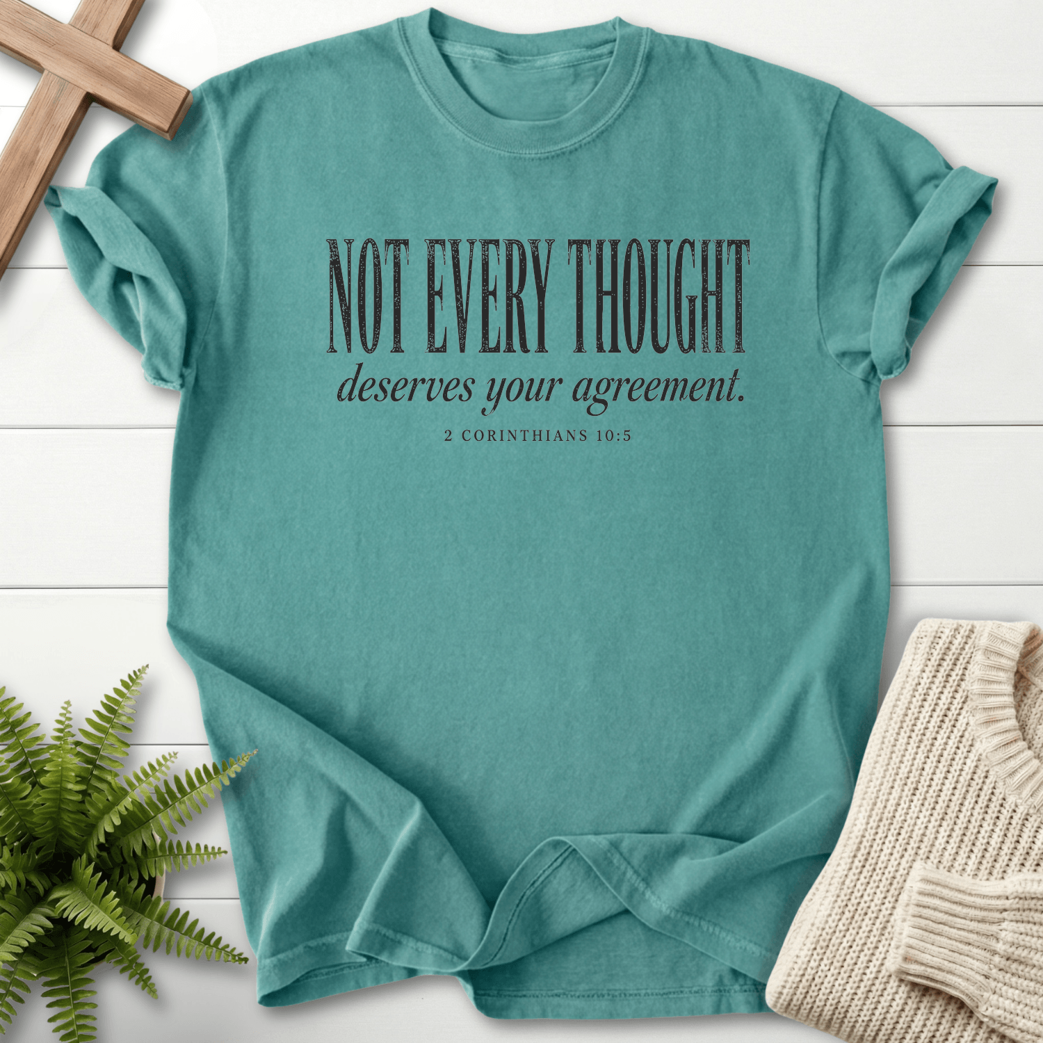 Not Every Thought 2 Cor 10 5 T-Shirt in Chalky Mint | She Wears Faith