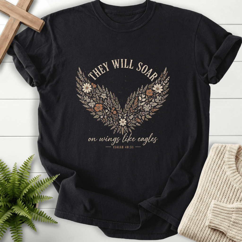 On wings Like Eagles Graphic T-Shirt in Black | She Wears Faith