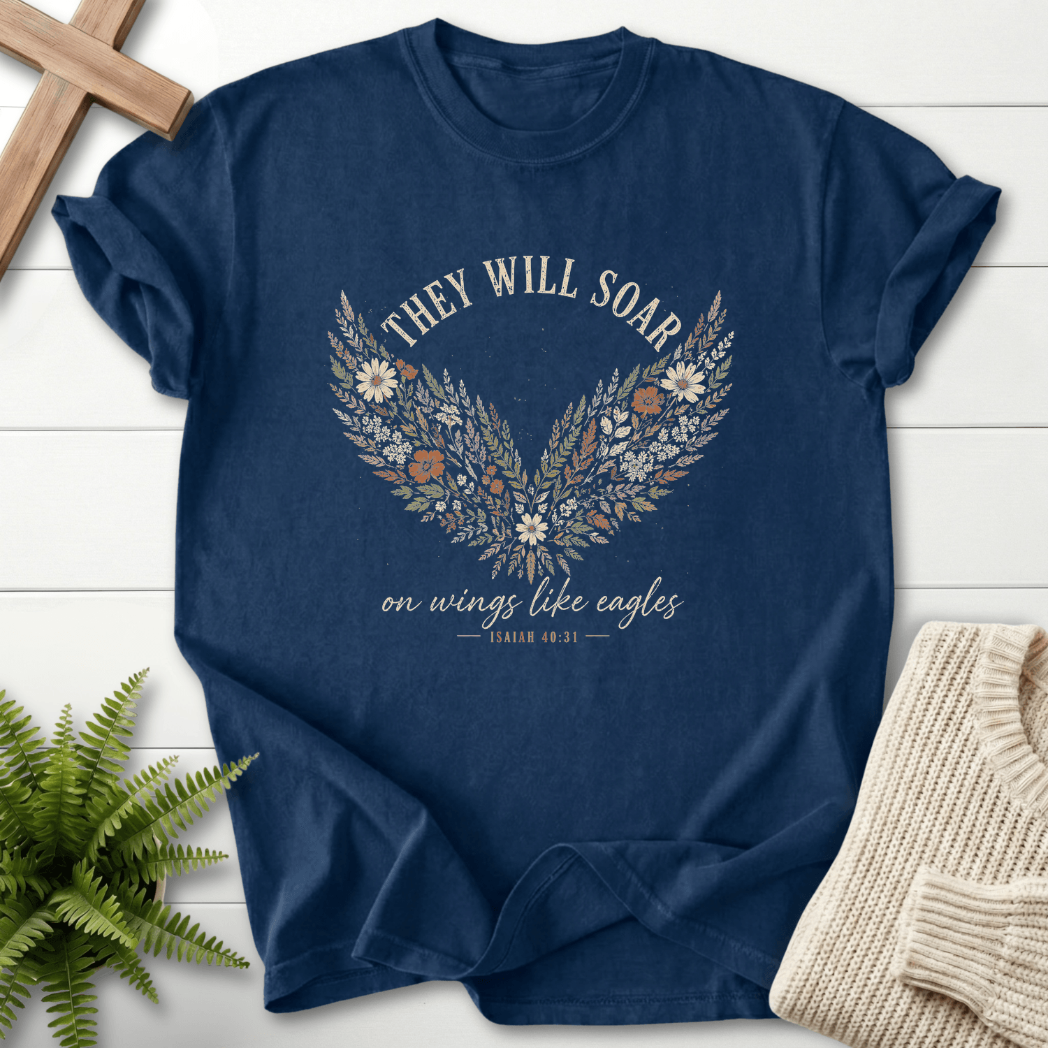 On wings Like Eagles Graphic T-Shirt in Navy | She Wears Faith
