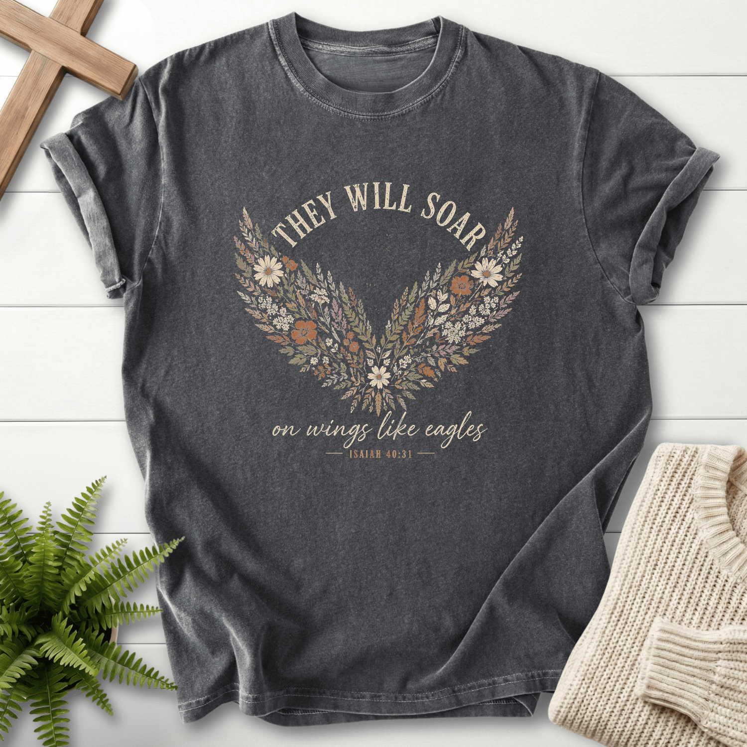 On wings Like Eagles Graphic T-Shirt in Pepper | She Wears Faith