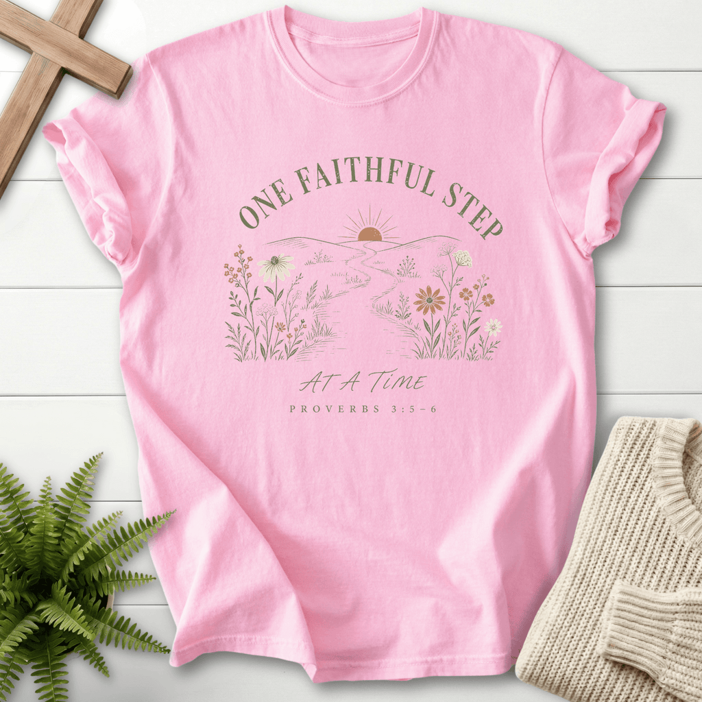One Faithful step Proverbs 3:5-6 T-Shirt in Blossom | She Wears Faith