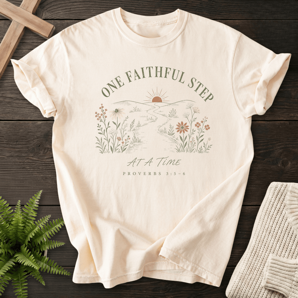One Faithful step Proverbs 3:5-6 T-Shirt in Ivory | She Wears Faith