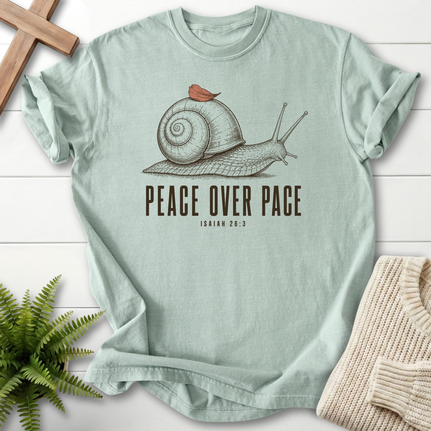 Bay color option for the Peace Over Pace Isaiah 26:3 tee with "Peace Over Pace Isaiah 26:3 T-Shirt" Isaiah 26:3 for women's faith apparel.