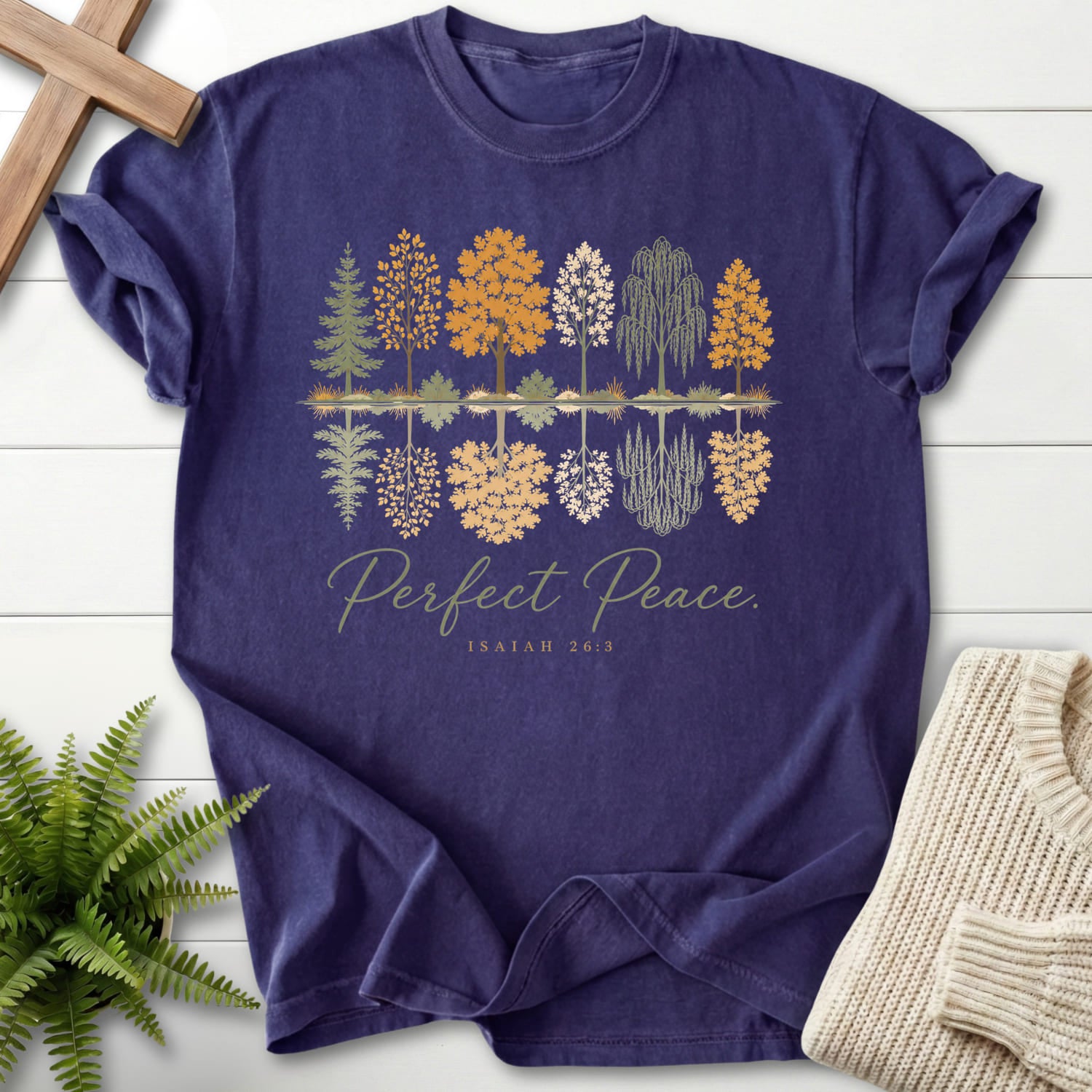Grape color option for the Perfect Peace Isaiah 26 3 faith-based tee with script typography with "Perfect Peace Isaiah 26:3 T-Shirt" Isaiah 26:3.
