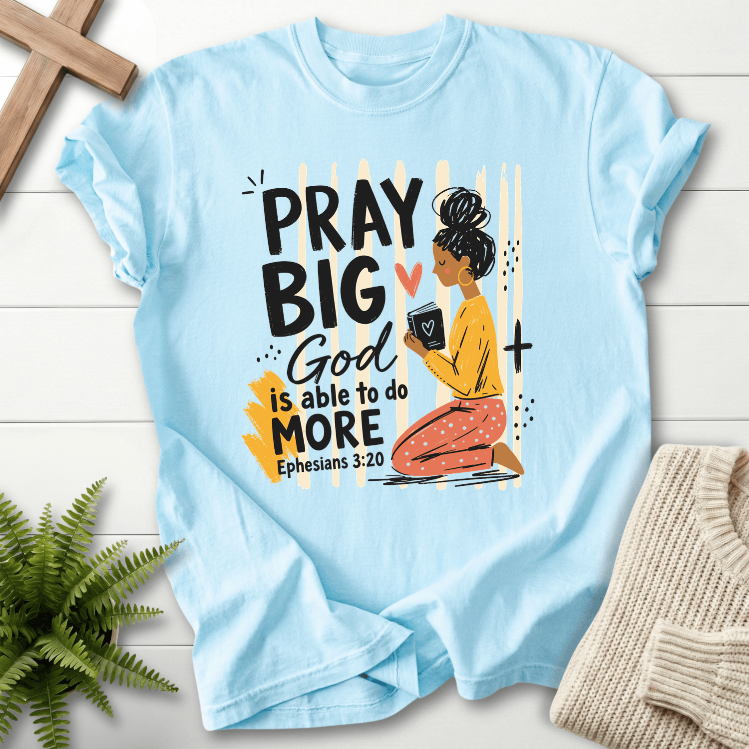 Pray Big God Is Able T-Shirt in Chambray | She Wears Faith