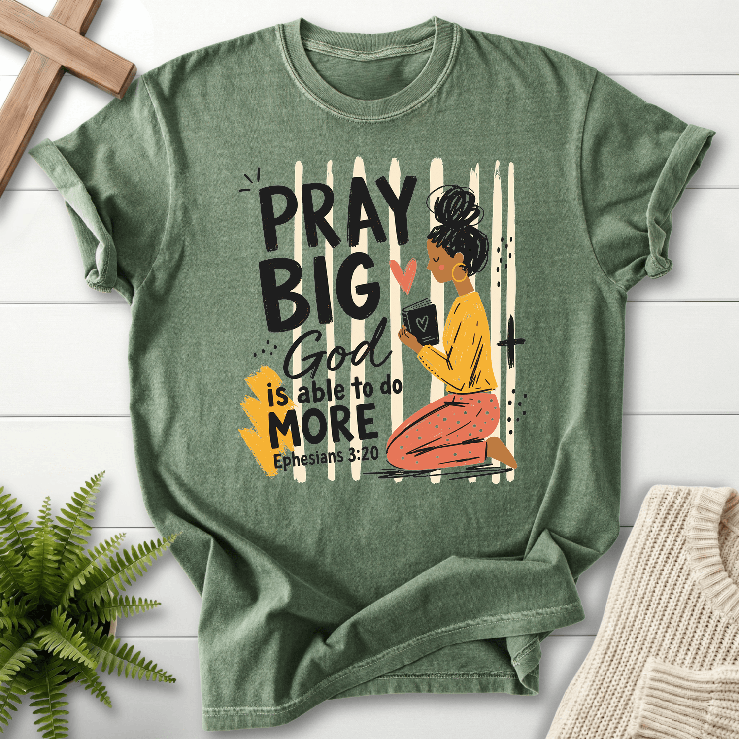 Pray Big God Is Able T-Shirt in Moss | She Wears Faith
