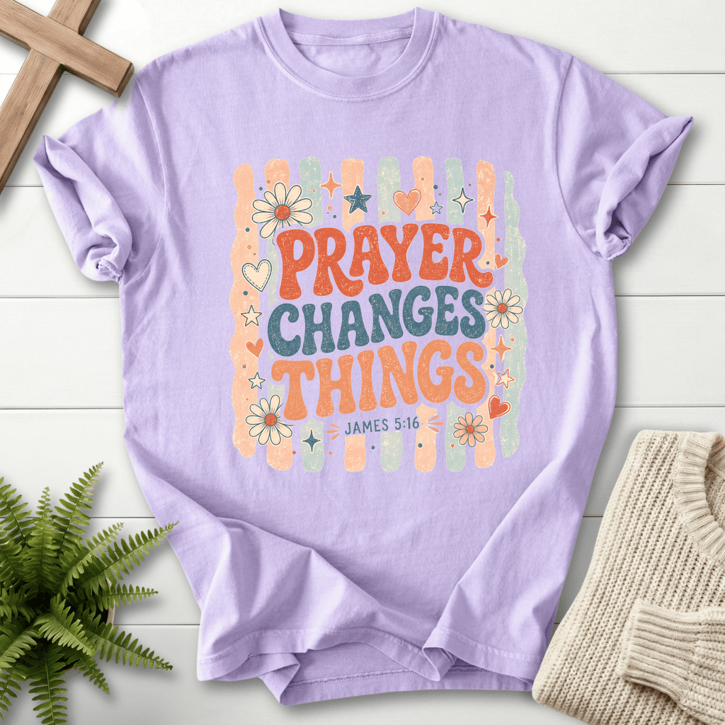 Prayer Changes Things James 5 16 T-Shirt in Orchid | She Wears Faith