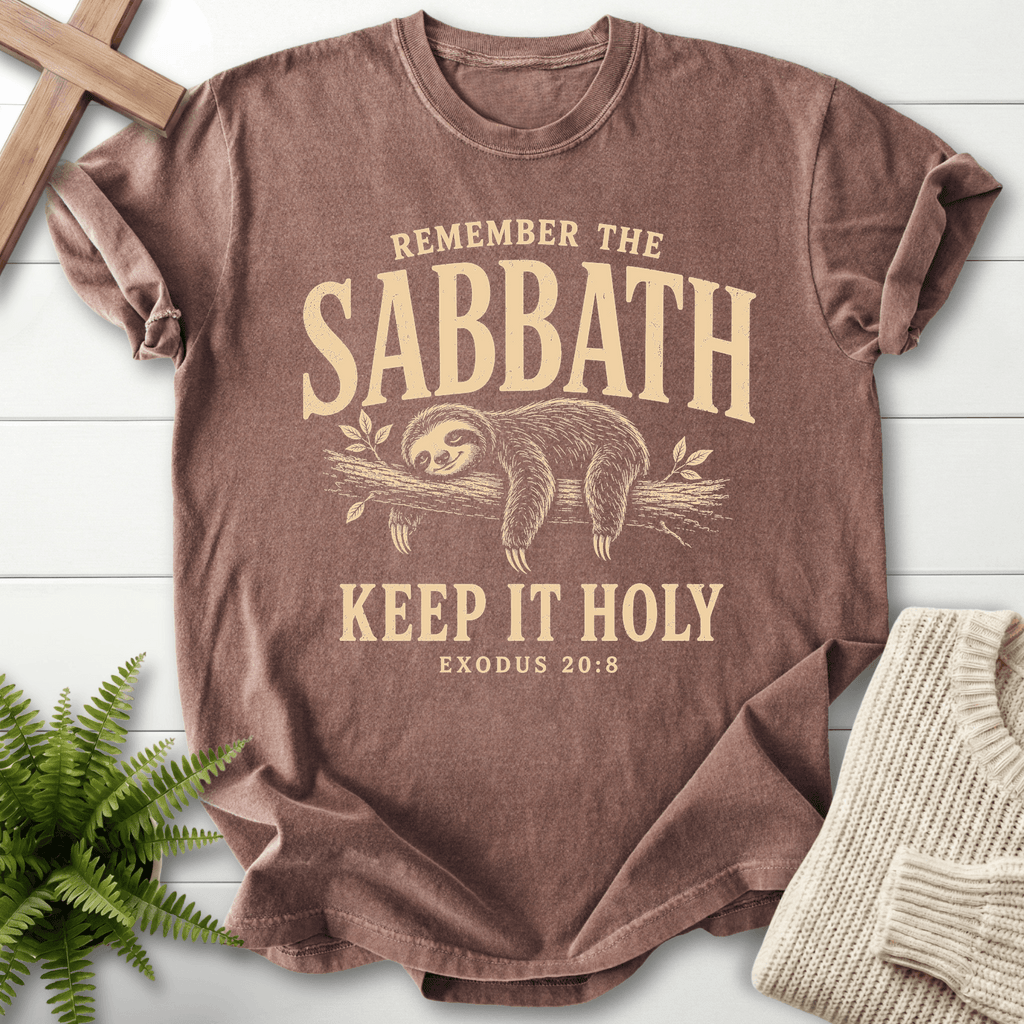 Remember the Sabbath Sloth T-Shirt in Espresso | She Wears Faith