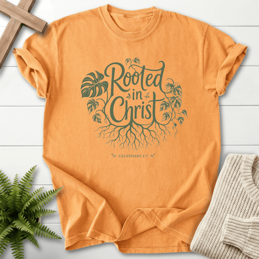 Rooted in Christ Col 2 7 T-Shirt in Citrus | She Wears Faith
