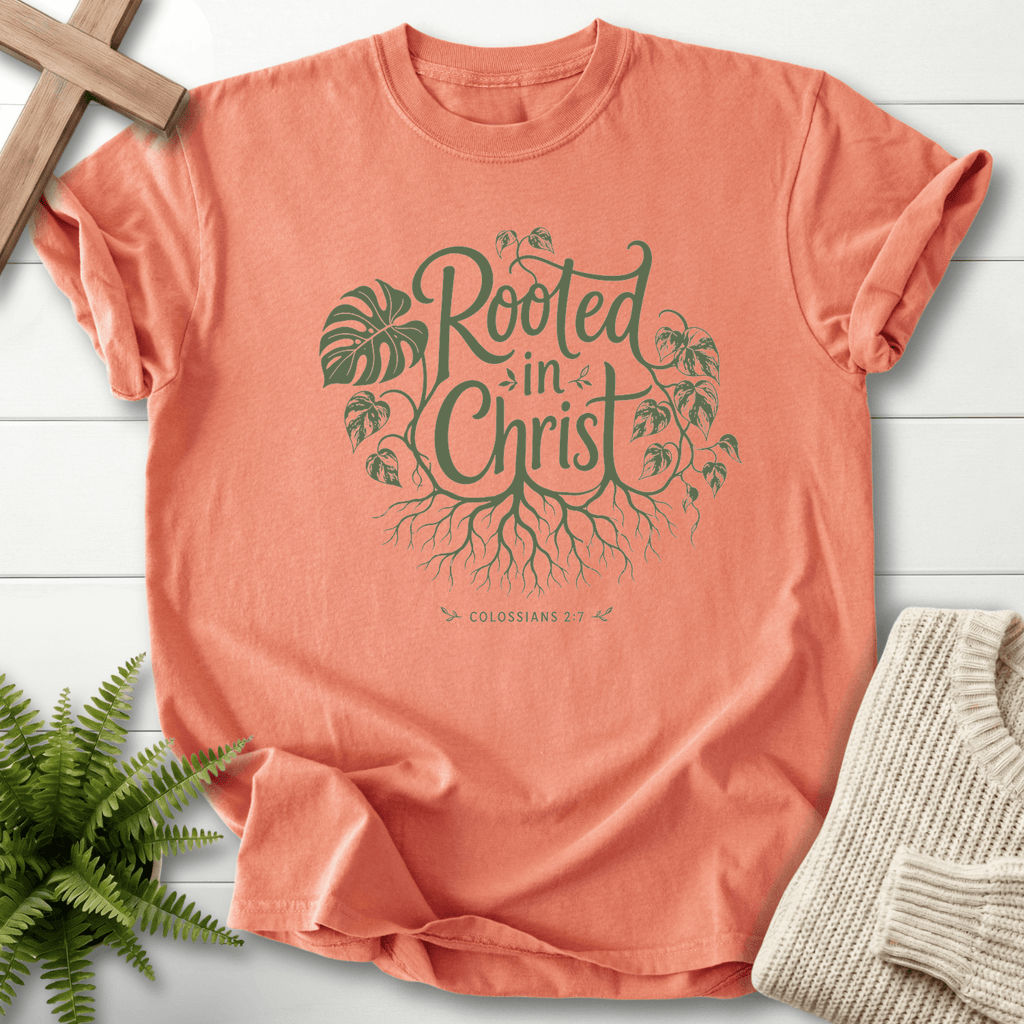 Rooted in Christ Col 2 7 T-Shirt in Terracotta | She Wears Faith