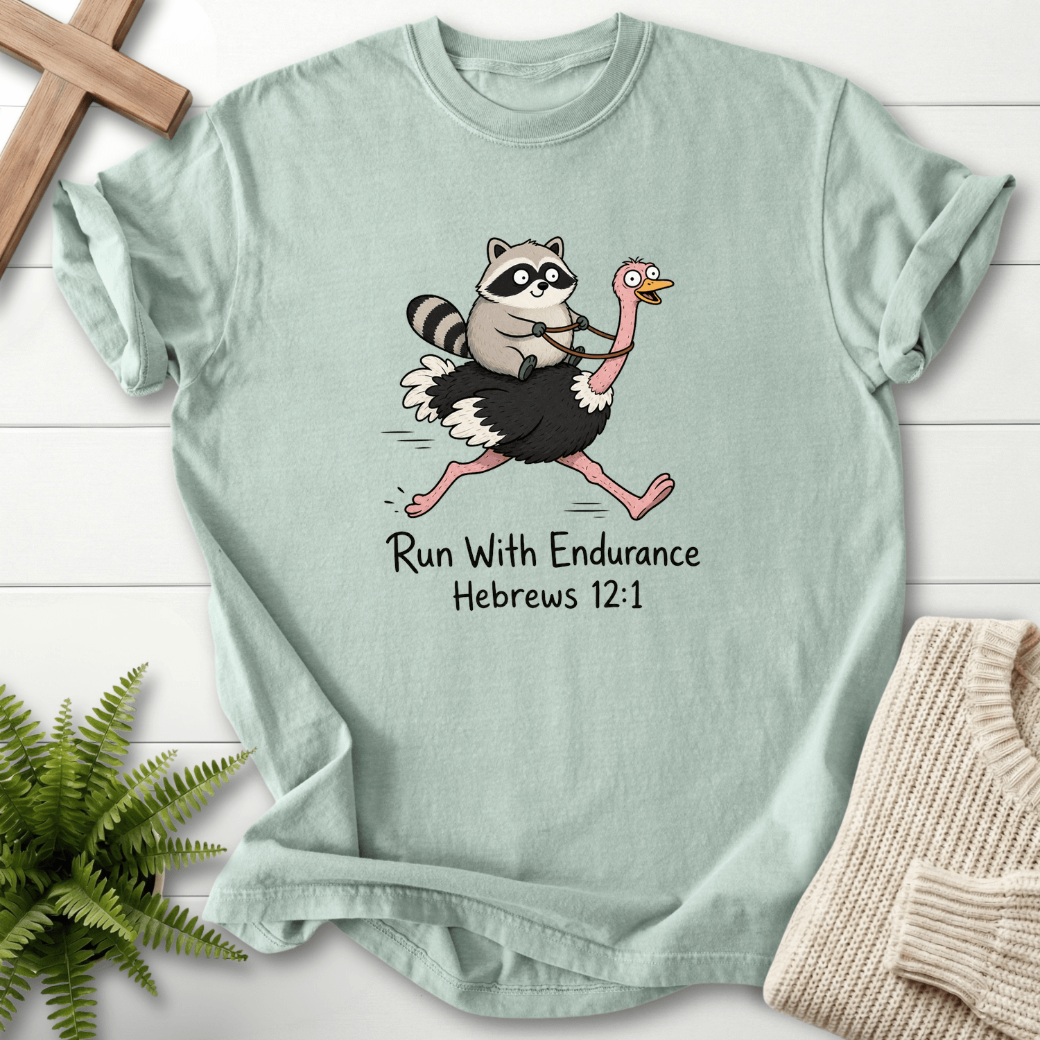 Run With Endurance Hebrew 12 1 T-Shirt in Bay | She Wears Faith