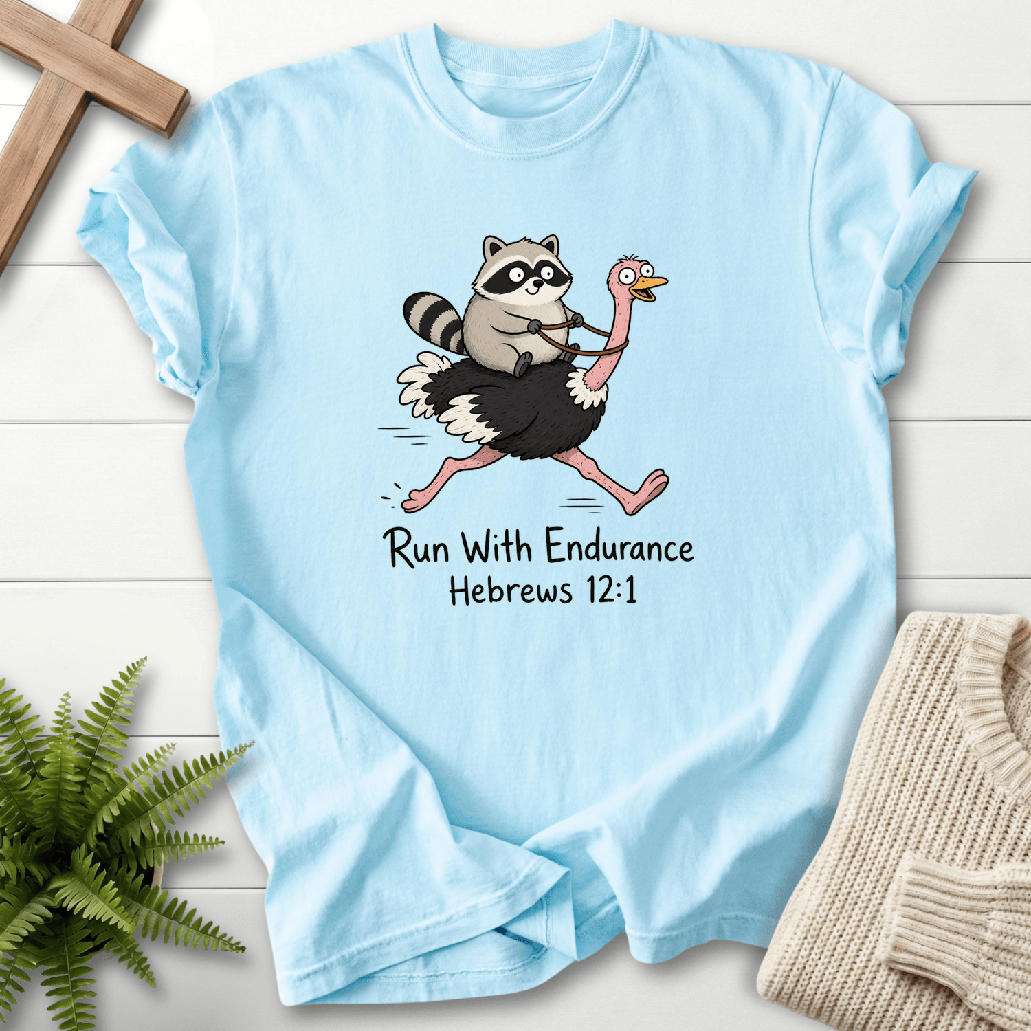 Run With Endurance Hebrew 12 1 T-Shirt in Chambray | She Wears Faith