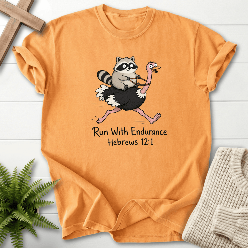 Run With Endurance Hebrew 12 1 T-Shirt in Citrus | She Wears Faith