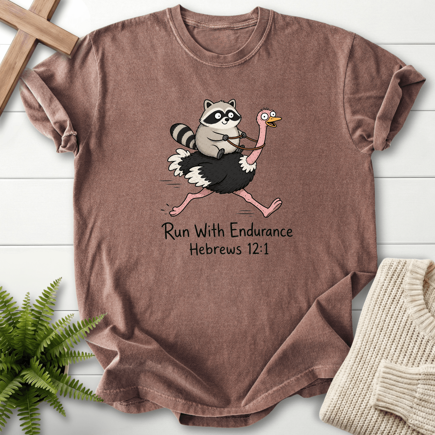 Run With Endurance Hebrew 12 1 T-Shirt in Espresso | She Wears Faith