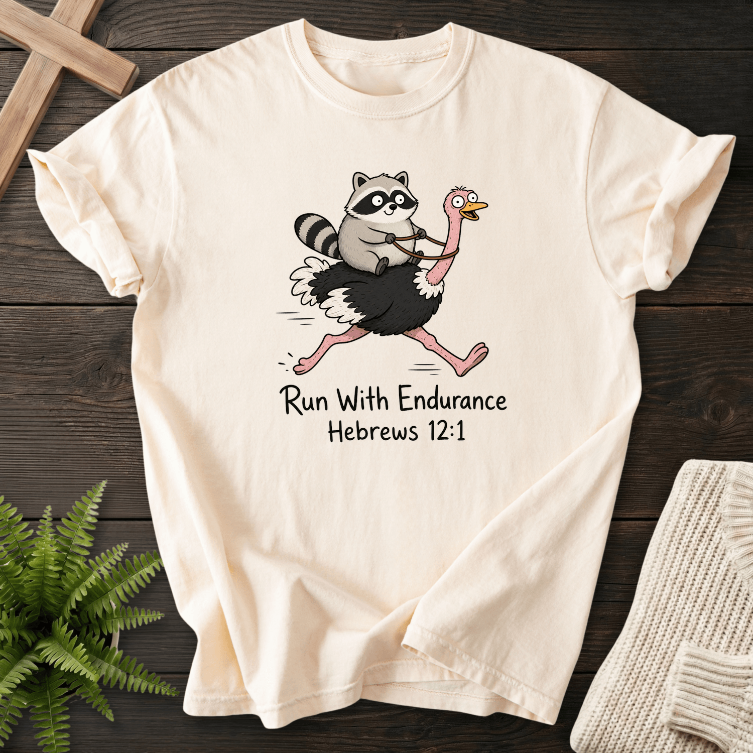 Run With Endurance Hebrew 12 1 T-Shirt in Ivory | She Wears Faith