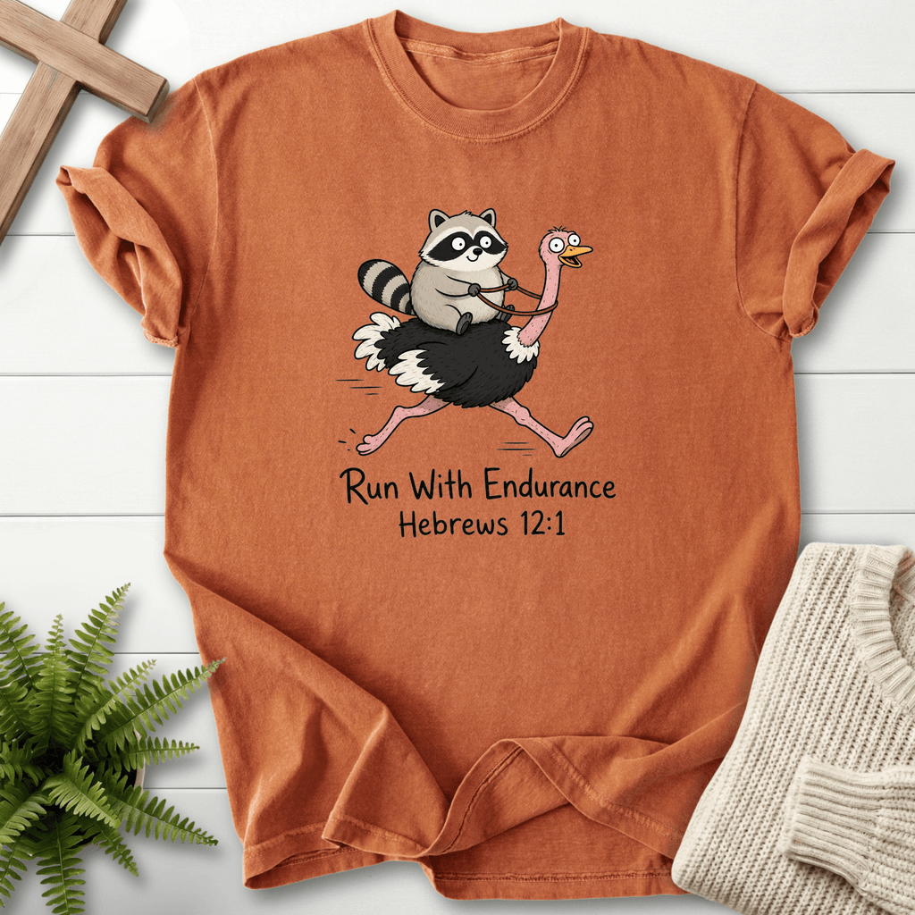 Run With Endurance Hebrew 12 1 T-Shirt in Yam | She Wears Faith