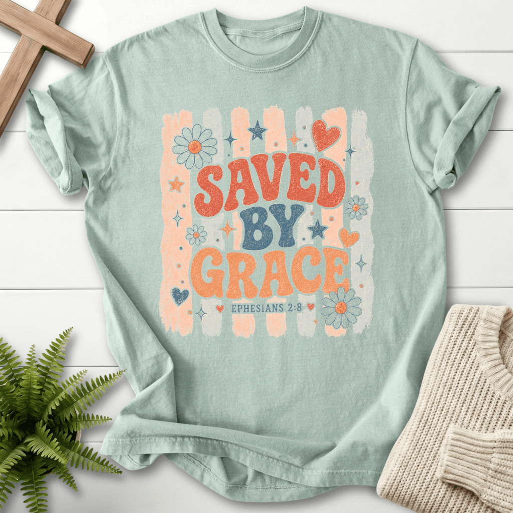 Saved By Grace Retro Floral T-Shirt in Bay | She Wears Faith