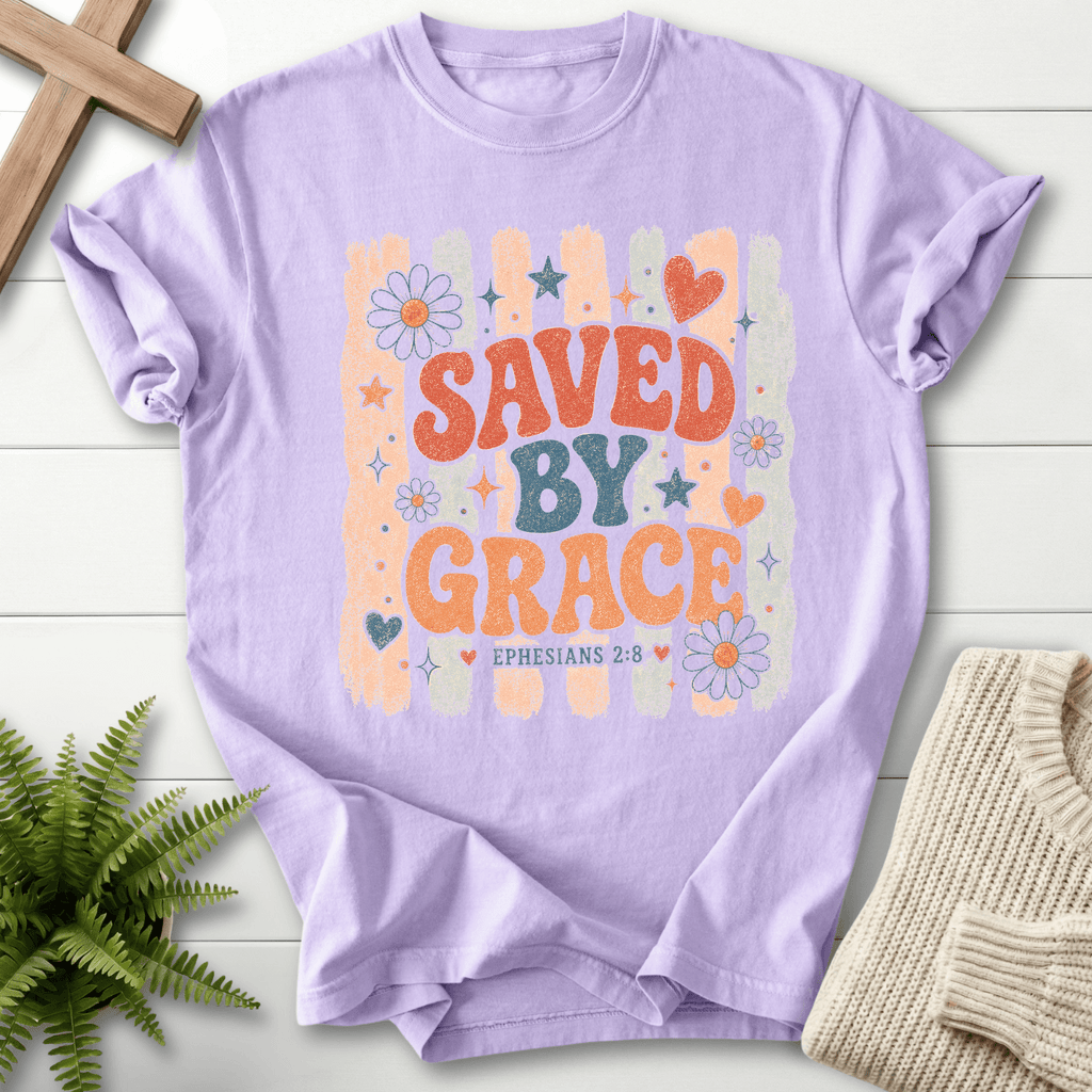 Saved By Grace Retro Floral T-Shirt in Orchid | She Wears Faith