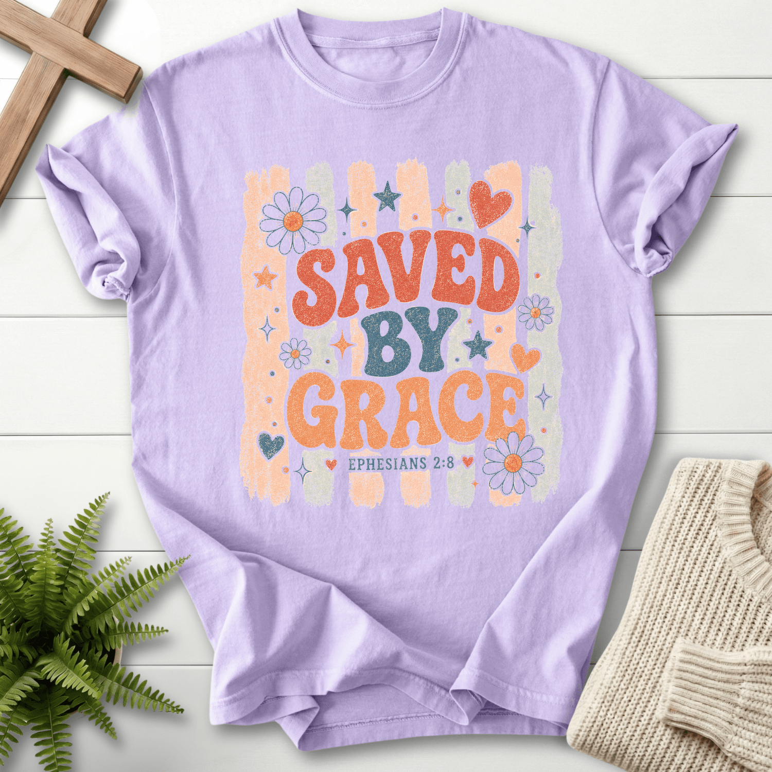 Saved By Grace Retro Floral T-Shirt in Orchid | She Wears Faith