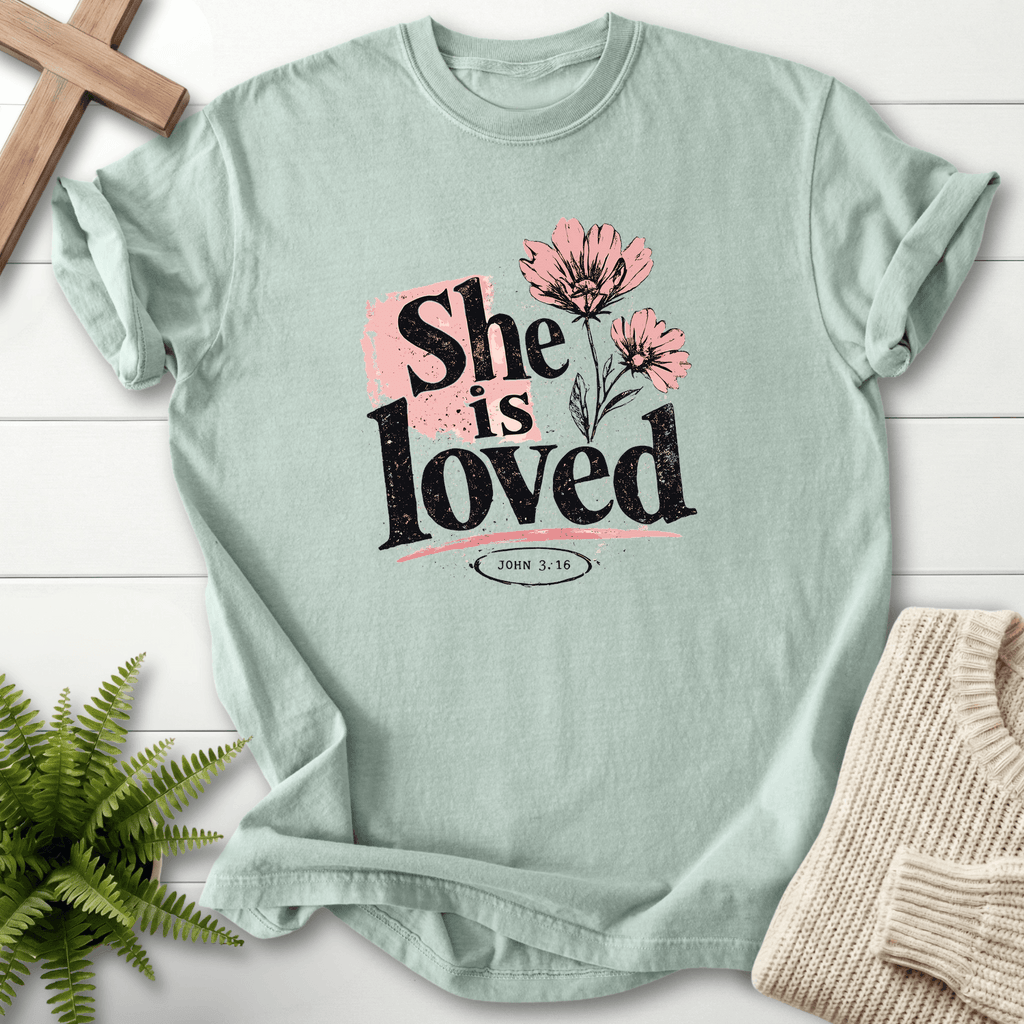 She is Loved Graphic T-Shirt in Bay | She Wears Faith