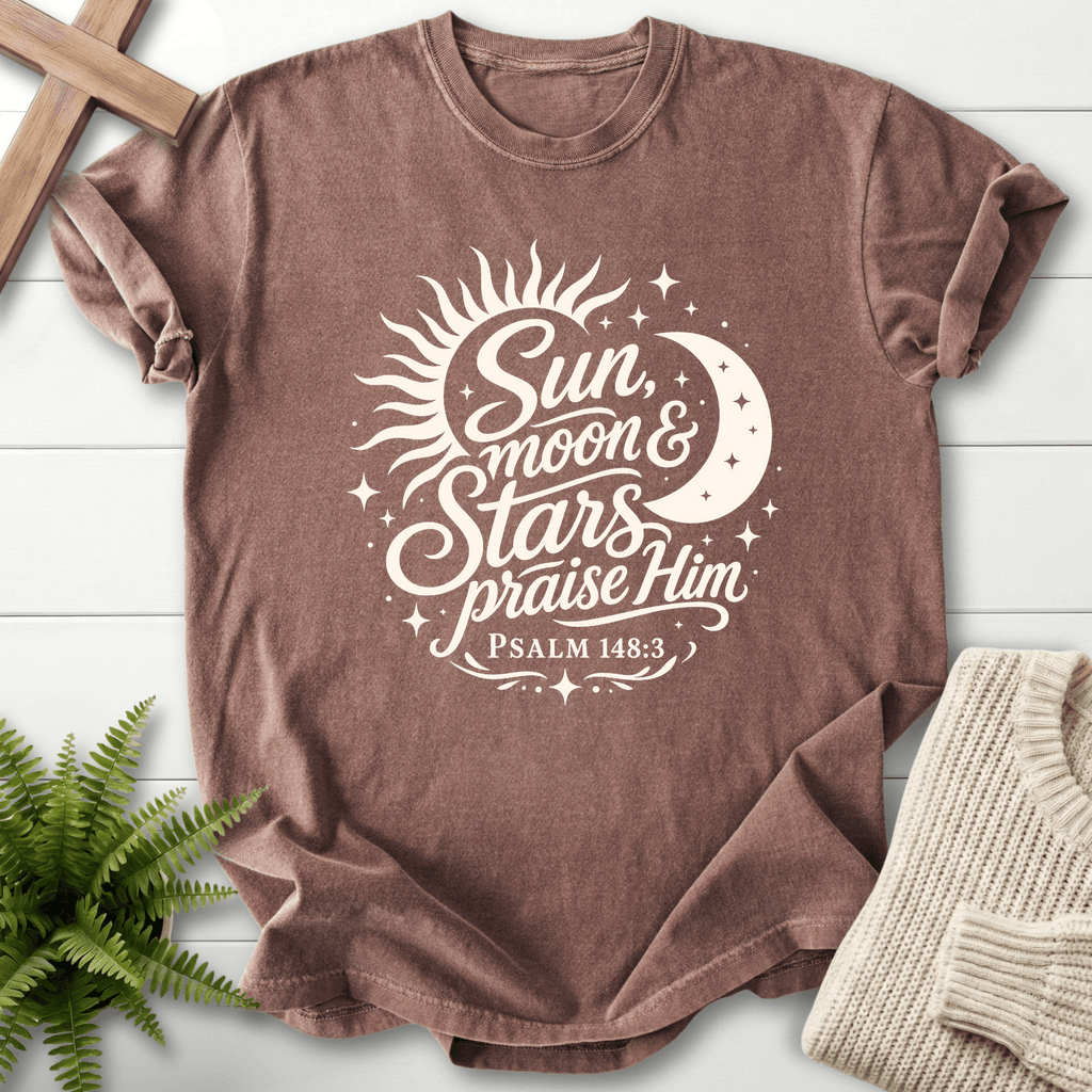 Sun Moon and Stars Praise Him T-Shirt in Espresso | She Wears Faith