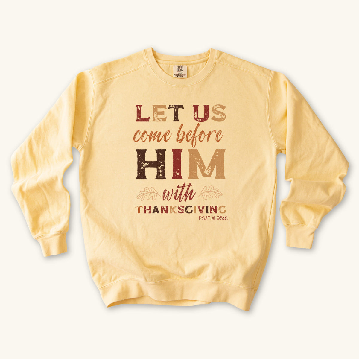 Butter Thanksgiving Faith sweatshirt flat lay mockup, Christian apparel for women