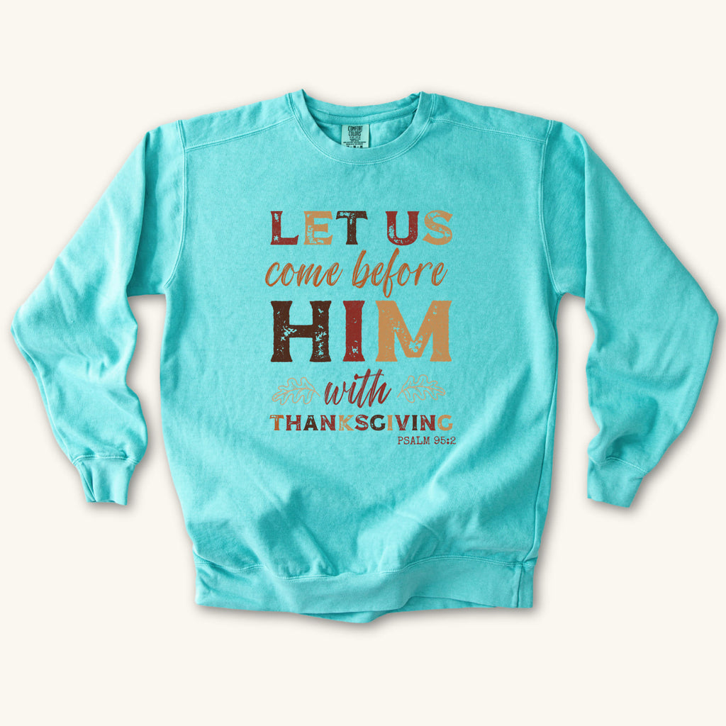 Chalky Mint Thanksgiving Faith sweatshirt flat lay mockup, Christian apparel for women