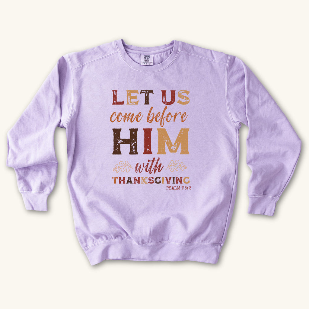 Orchid Thanksgiving Faith sweatshirt flat lay mockup, Christian apparel for women