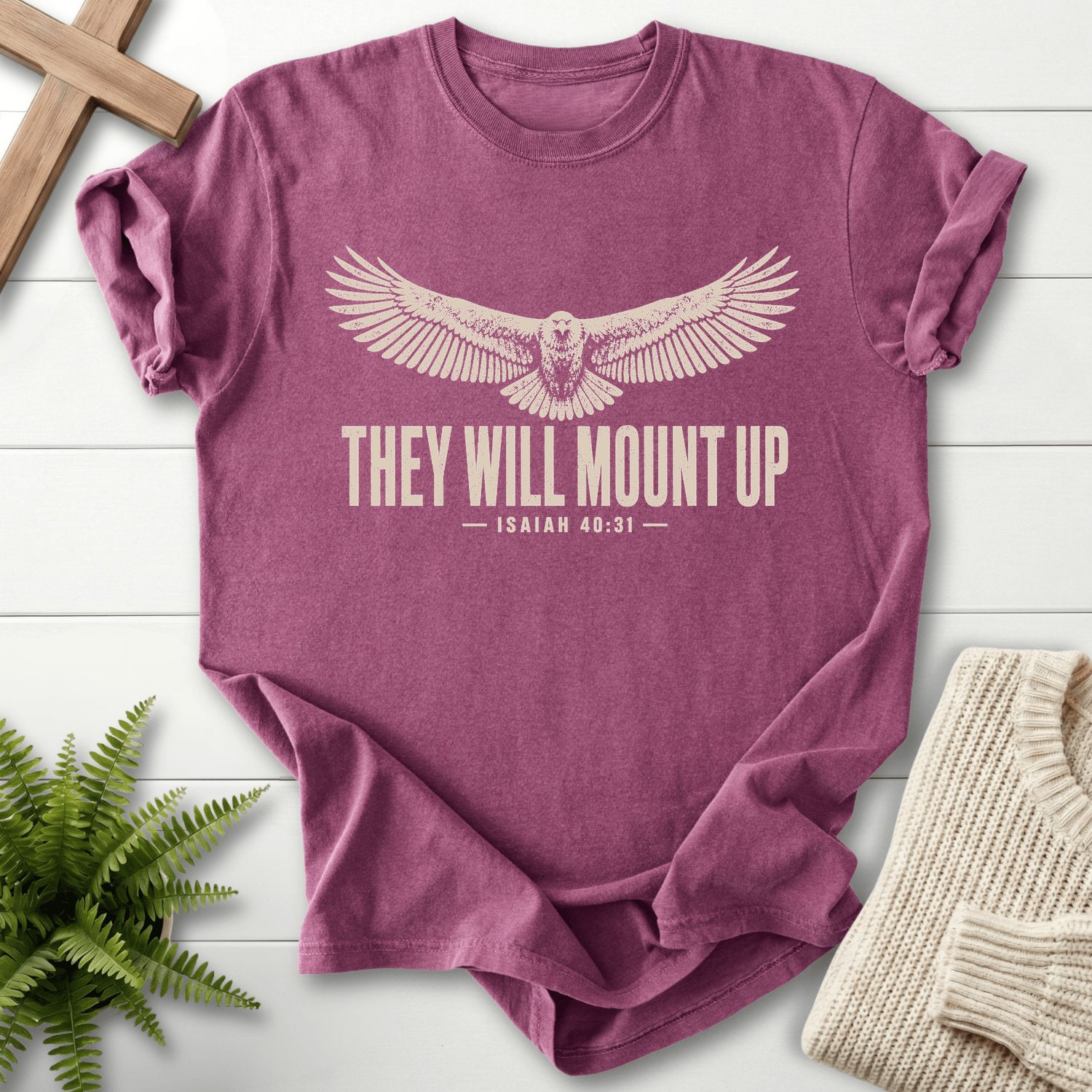 They Will Mount Up Eagle T-Shirt in Berry | She Wears Faith