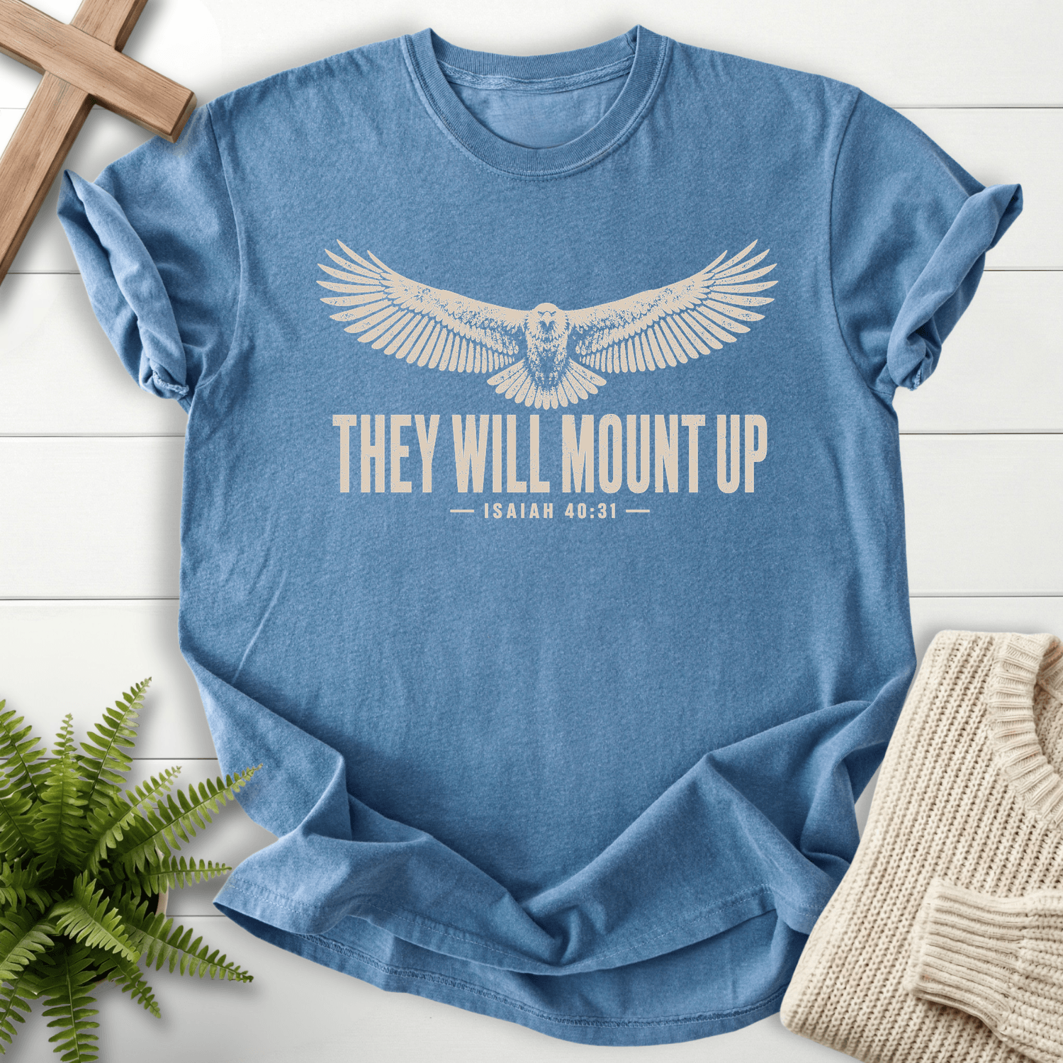 They Will Mount Up Eagle T-Shirt in Blue Jean | She Wears Faith