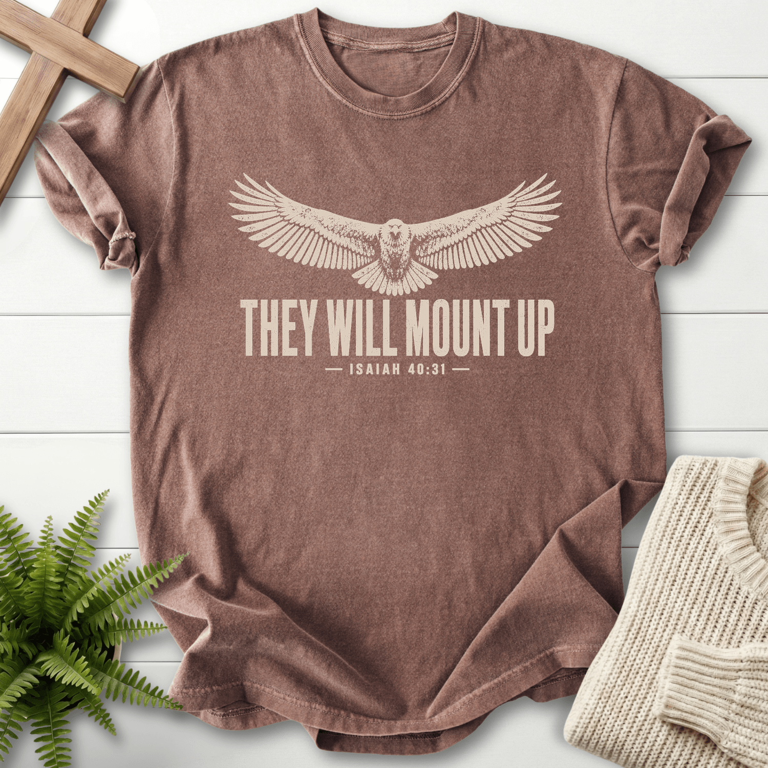 They Will Mount Up Eagle T-Shirt in Espresso | She Wears Faith