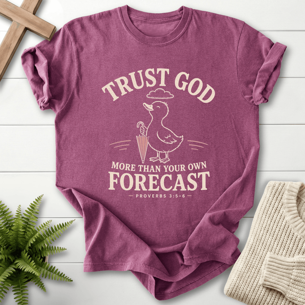 Trust God Duckling Prov 3 5 6 T-Shirt in Berry | She Wears Faith