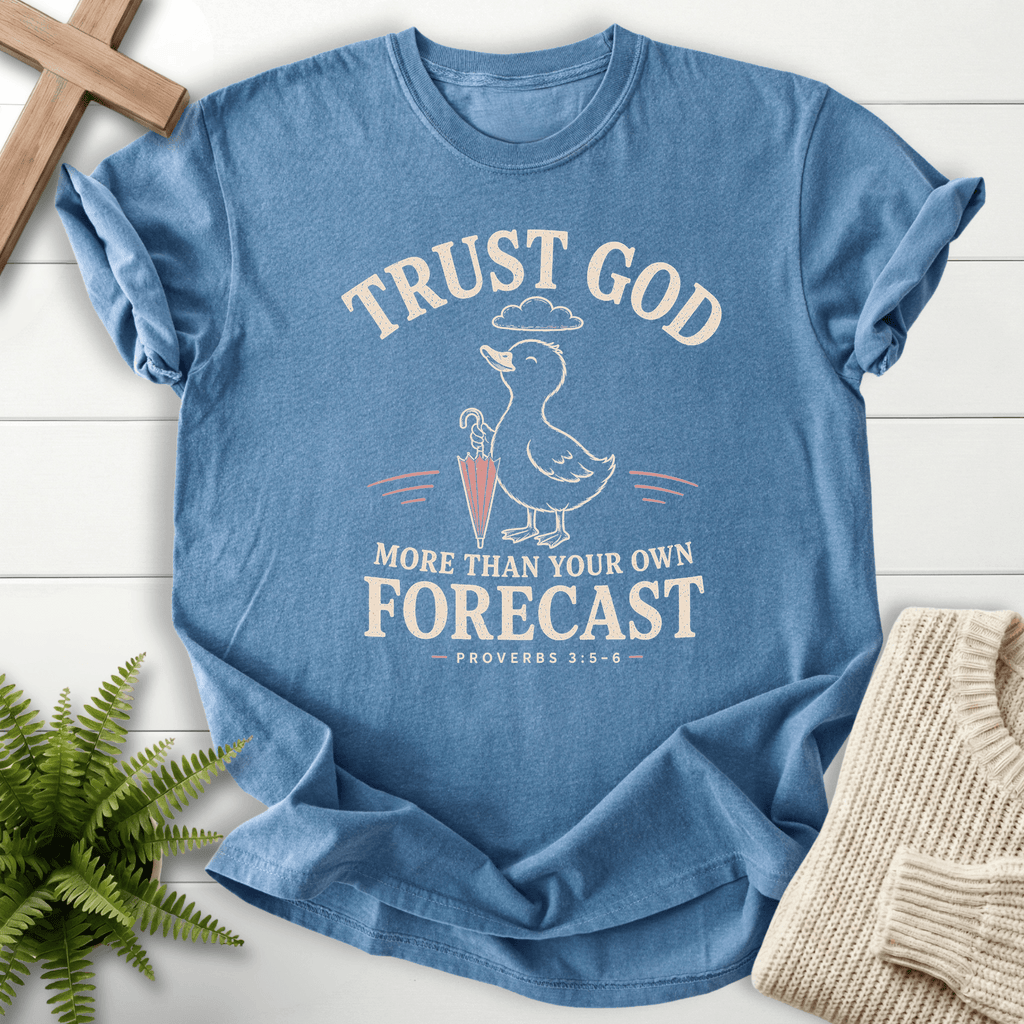 Trust God Duckling Prov 3 5 6 T-Shirt in Blue Jean | She Wears Faith